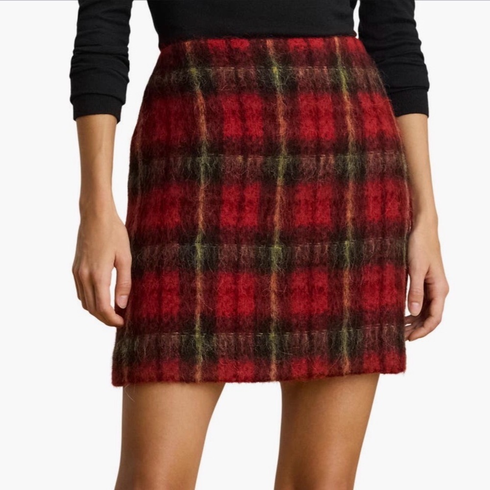 Lauren Ralph Lauren Plaid Mohair Blend Pencil Miniskirt Preppy Classic Size 12